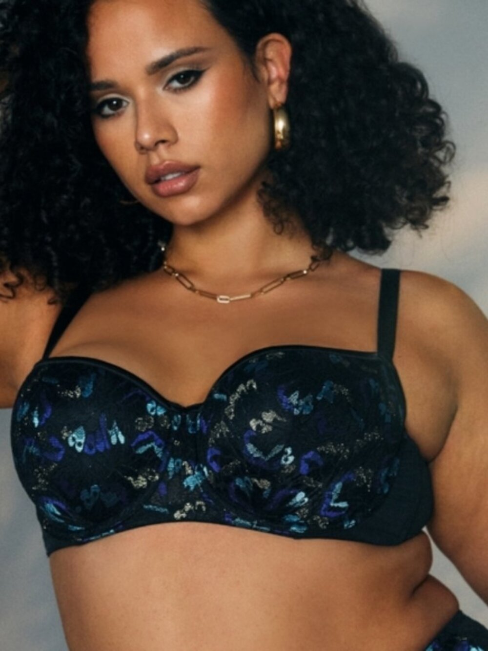 Savage X Fenty Balconette Bra 34DD Blue Black Butterfly Lace Padded